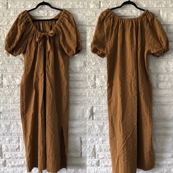 Free People Dresses & Skirts - Free People Mustard Oversized Tie Neck Maxi Dress